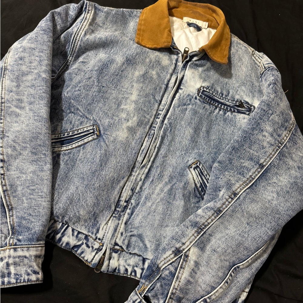 MNML Blue Denim Jacket with Brown Collar